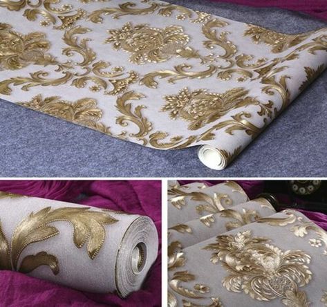 1M Embossed Texture Wallpaper Metallic 3D Damask Washable Wall Rolls Home Decor | eBay Gold Damask Wallpaper, Floral Damask, Wallpaper Rolls, Damask Wallpaper, Gold Walls, Textured Wall, Vinyl Wallpaper, Textured Wallpaper, Wall Covering