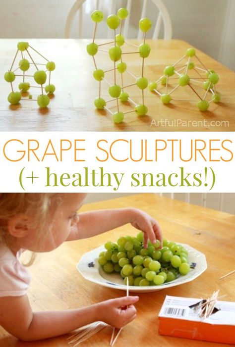 Grape and toothpick sculptures are edible art projects that double as a healthy snack for kids. Toothpick Sculpture, Care Meals, Kid Games, 2024 Ideas, Craft Ideas For Kids, Fun Foods, Camp Ideas, Summer Program, Peaceful Parenting