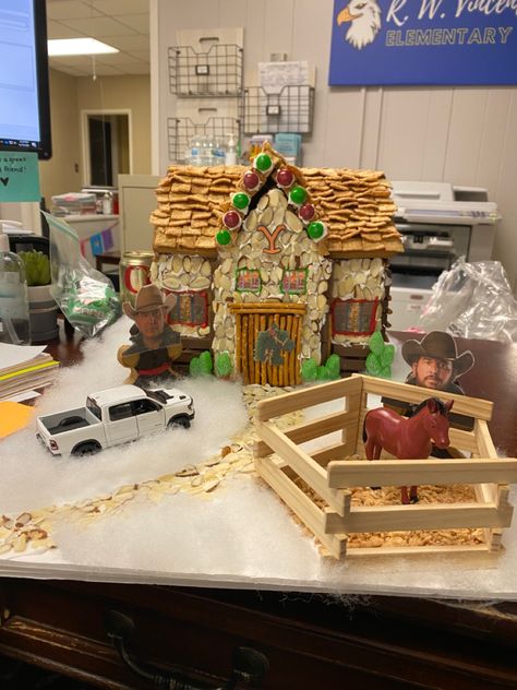 Fun time making a Yellowstone themed gingerbread house for a contest at work. Yellowstone Gingerbread House, Work Gingerbread House Contest, How To Win A Gingerbread House Contest, Gingerbread House Contest, Gingerbread Contest, Gingerbread Creations, Gingerbread House Designs, Gingerbread House Decorations, Christmas Gingerbread House