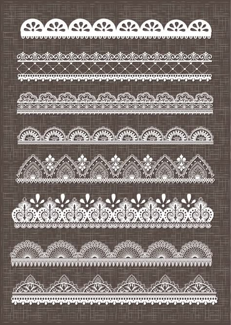 Digital Lace Border, Lace Clipart, Lace Drawing, Alpona Design, Marquesan Tattoos, Lace Painting, Border Clipart, Scrapbooking Wedding, Invites Wedding