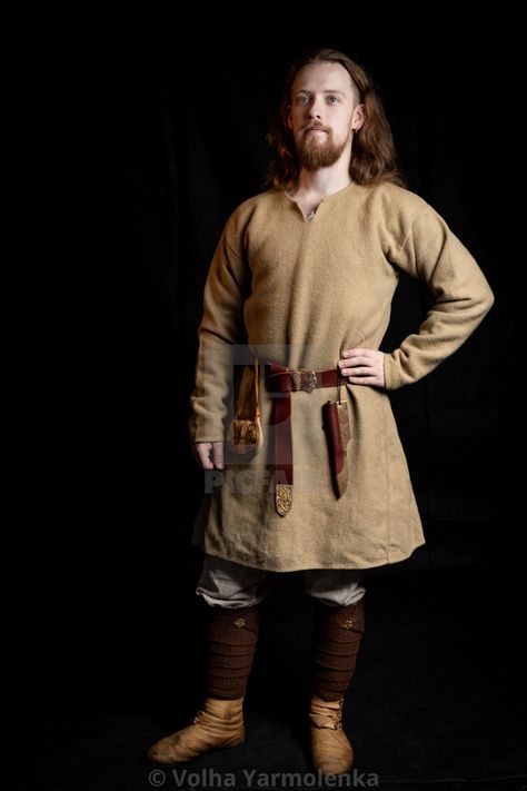 "red-haired man in vintage clothes of Viking Era" by Volha Yarmolenka - $15.54 Authentic Viking Clothing, Historical Viking Clothing, Ancient Scandinavian Clothing, Men’s Viking Cosplay, Historically Accurate Viking Clothing, Medieval Outfit, Ancient Vikings, Viking Clothing, Medieval Life