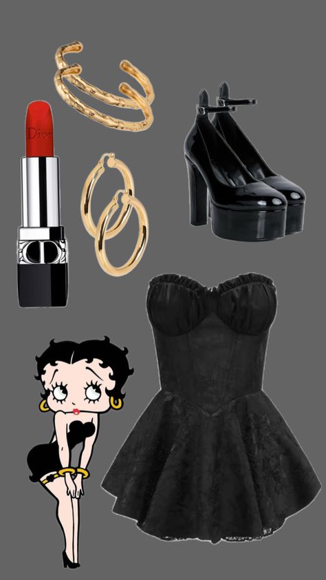 #bettyboop #outfit #bettyboopaesthetic Black Betty Boop Halloween Costume, Black Betty Boop Costume, Betty Boop Outfit Ideas, Betty Boop Inspired Outfit, Betty Boop Black, Betty Boop Outfits, Maddie Perez Outfits, Betty Boop Halloween Costume, Betty Boop Costume