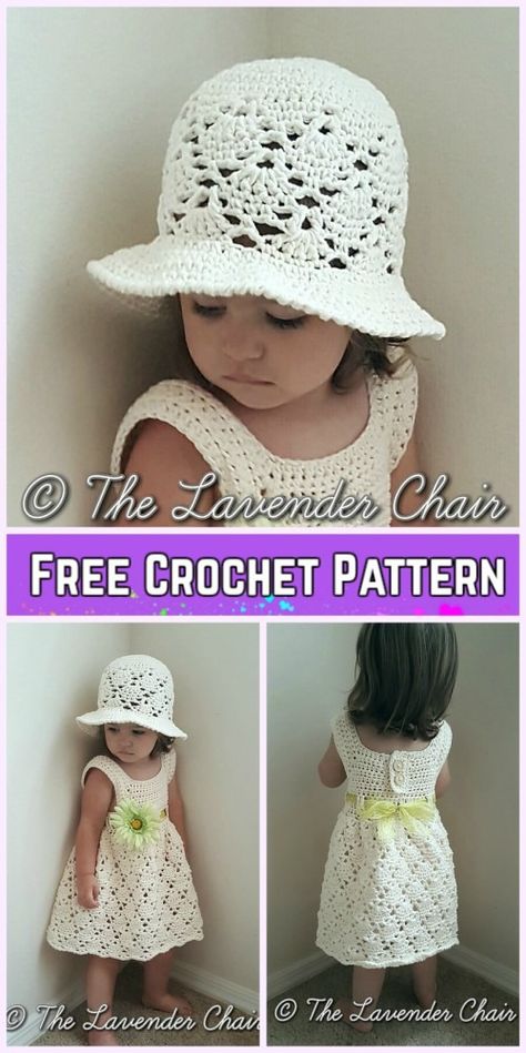 Vintage Toddler Dress&Hat Set Crochet Free Patterns Free Patterns Crochet, Crochet Toddler Dress, Vintage Toddler Dress, Toddler Dress Patterns, Crochet Free Patterns, Girls Summer Dress, Crochet Skirt Pattern, Crochet Summer Dresses, Crochet Toddler