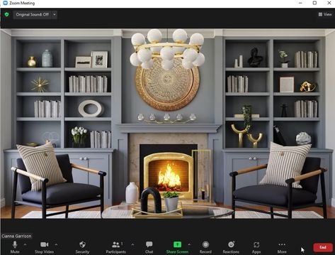 26 Fireplace Zoom Backgrounds For All The Cozy Vibes Home Office Dining Room, Furnitur Ruang Keluarga, Bookcase Styling, Accent Chair Set, Fireplace Mantel Decor, Orange Interior, Bantal Sofa, Outdoor Rugs Patio, Modern Upholstery