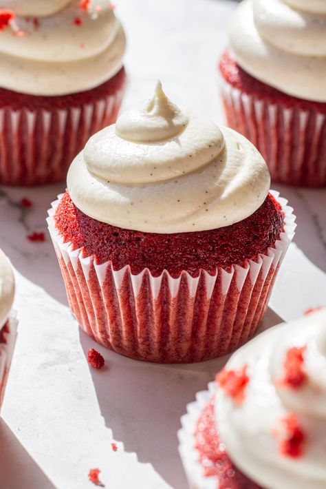 Red Velvet Cupcakes - Kitchen-by-the-Sea Red Food Dye, Red Desserts, Buttermilk Cake, Cake Base, Cupcake Pans, Natural Food Coloring, Velvet Cupcakes, Food Dye, Red Velvet Cupcakes