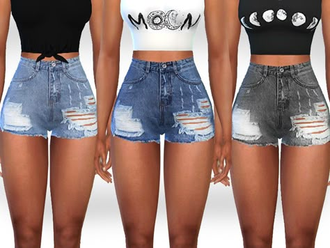 High Waist Denim Shorts, Free Sims 4, Sims 4 Body Mods, Sims 4 Expansions, Sims 4 Cc Folder, Sims4 Clothes, Female Shorts, Sims 4 Collections, Sims Hair