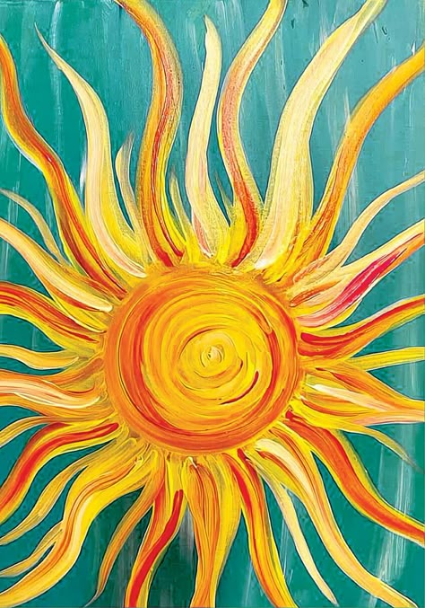 Simple Sun Painting Ideas, Sun Ray Painting, Sun Diy Craft, Sun Painting Easy, Sun And Moon Watercolor, Sun Painting Ideas, Watercolour Sun, Sun Face Art, Sun Paintings