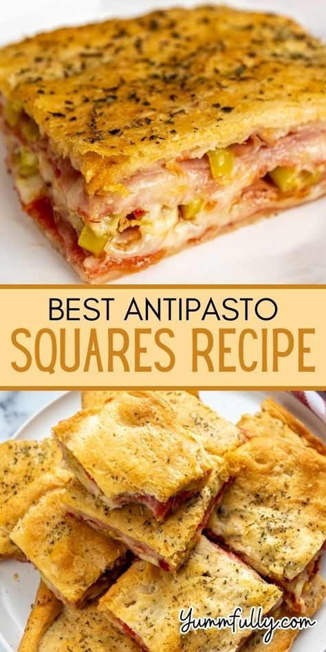 Elevate your appetizer game with our Best Antipasto Squares Recipe, a delightful combination of flaky crescent roll dough stuffed with a medley of savory Italian meats, cheeses, and marinated vegetables. If you’re eager to comfort yourself or seeking more delectable recipes, simply click here for a long adventure that will impress your guests and satisfy your cravings. Italian Crescent Rolls, Antipasto Squares Crescent Rolls, Antipasto Squares, Antipasto Recipes, Antipasto Appetizer, Finger Sandwich, Italian Recipes Appetizers, Italian Antipasto, Marinated Vegetables