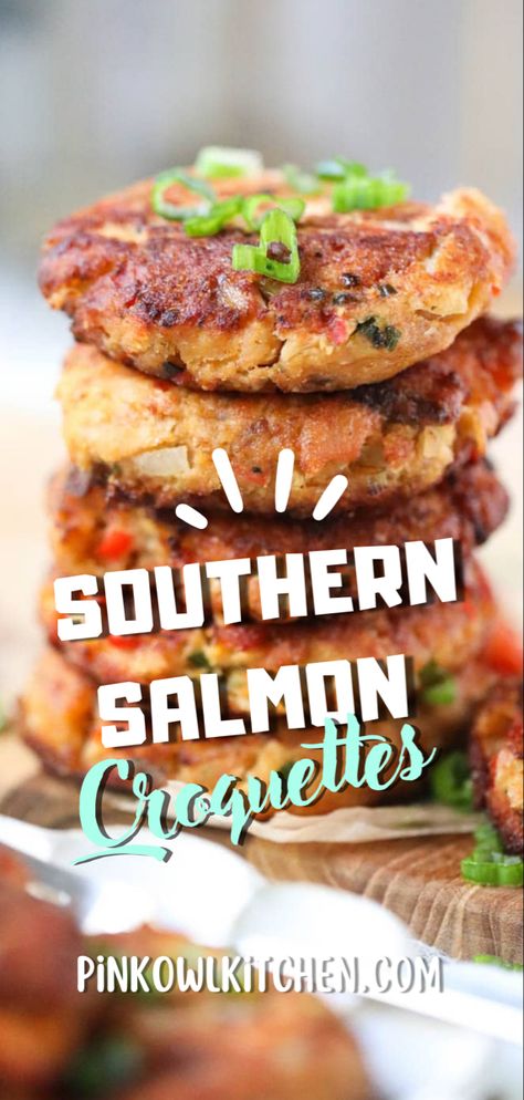 Southern salmon croquettes stacked on a white plate. Recipe For Salmon Croquettes, Salmon Croquettes Sauce, Salmon Croquettes Recipe Canned Easy, Easy Salmon Croquettes Recipe Southern, Salmon Croquettes Recipe Canned, Southern Salmon Patties, Salmon Croquettes Recipe, Southern Greens, Leftover Salmon