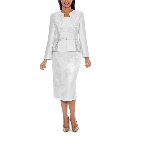 Giovanna Collection Women's Soutache Embellished Peplum 3 Piece Skirt Suit Usher Suits, Women Uniform, Tweed Skirt Suit, Women Church Suits, Womens Skirt Suits, Church Suits, Column Skirt, Le Suit, Church Dresses