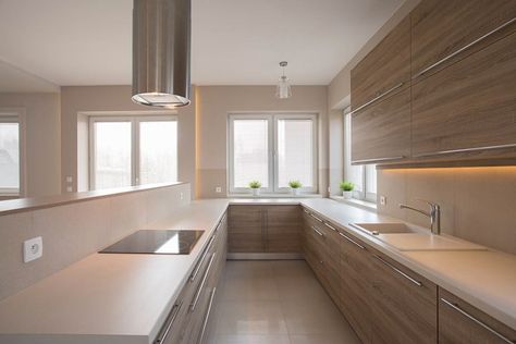 U Shaped Kitchen Designs, Ideas & Layouts | Better Homes and Gardens Residential Lighting Design, Modern Konyhatervezés, Transitional Kitchen Design, Kitchen Modular, Kabinet Dapur, Modular Kitchen Designs, Modular Kitchen Design, Kitchen Designs Layout, Modern Kitchen Cabinets