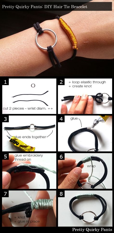 Hair Tie Bracelet Instructions                                                                                                                                                                                 More Diy Hair Tie, Bracelet Instructions, Diy Elastic, Make Bracelet, Hair Ties Diy, Halloween Accessories Hair, Hair Tie Bracelet, Tie Crafts, Elastic Hair Ties