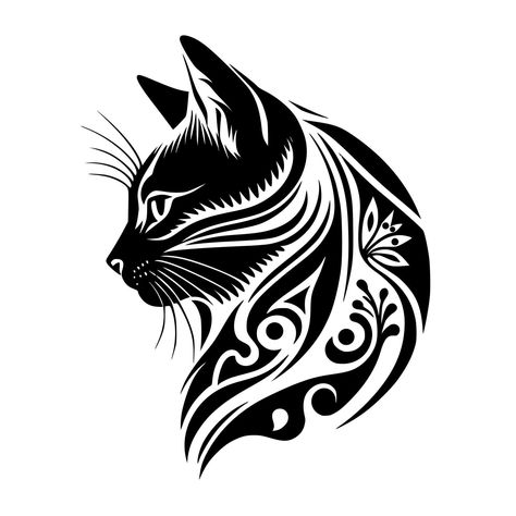 Stylized, ornamental cat portrait. Design for embroidery, tattoo, t-shirt, mascot, logo. Tattoo Outline Drawing Stencil Ideas, Tattoo Outline Drawing Stencil, Silhouette Chat, Animal Stencil Art, Cat Logo Design, Embroidery Tattoo, Tattoo T Shirt, Tattoo Outline Drawing, Design For Embroidery