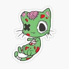 Zombie Cat Drawing, Zombie Stickers, Scene Kid Art, Zombie Drawings, Monster Cat, Cute Monsters Drawings, Zombie Cat, Sugar Skull Cat, Cute And Creepy