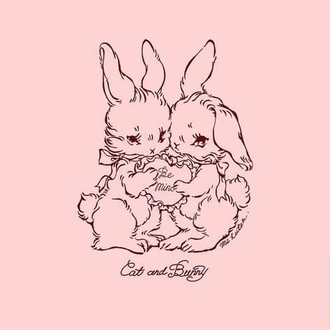 Two Bunnies Drawing, Cute Bunny Drawings, Cute Bunny Drawing, Bunny Icon, Bunny Tattoo, Love Icon, Bunny Aesthetic, Rabbit Drawing, Bunny Tattoos