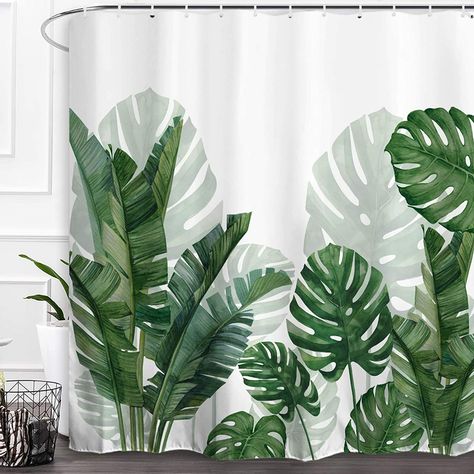 Summer Bathroom Decor, Banana Leaf Shower Curtain, Palm Tree Bathroom, Summer Bathroom, Tree Shower Curtain, Elegant Shower Curtains, Tropical Showers, Cloth Shower Curtain, Green Shower Curtains