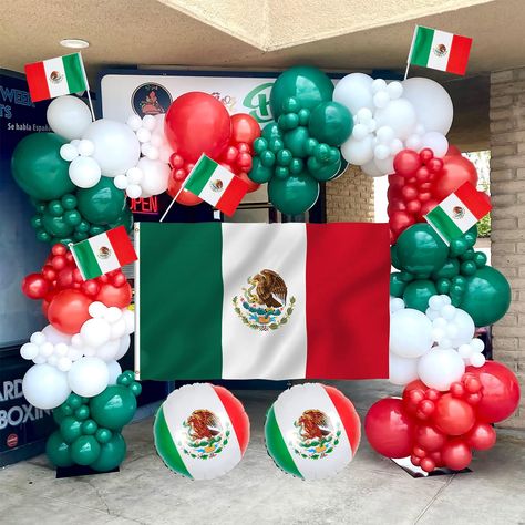 PRICES MAY VARY. 【Products Include】: You will get 5 pcs 12 inches vintage green, white, red balloons each, 15 pcs 10 inches vintage green, white, red balloons each,20 pcs 5 inches vintage green, white, red balloons each , 1 pcs Mexican flag （3×5 ft）,6 pcs small Mexican flags,2 pcs foil balloons,balloon chains and glue dots. 【High Quality】: Our Mexico Independence Day balloons garland is made of high-quality aluminum foil and paper. They have insipidness and are very safe to use. 【Easy To Use】: Y Labor Day Birthday Party Kids, Mexican Decorations Party, Mexican Backdrop, September Decorations, Citizenship Party, Mexico Independence Day, Mexican Ideas, Birthday Background Design, Independence Day Party