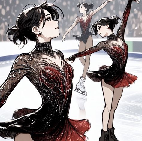 Ice Skating Winter Outfit, Aesthetic Figure Skating Outfit, Ice Skater Character Design, Skating Aesthetic Outfits, Anime Figure Skater, Female Ice Skaters, Ice Skater Drawing, Skating Rink Outfit, Figure Skater Outfit