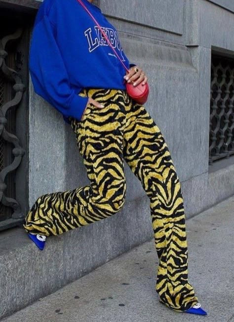 Tiger Inspired Outfit, Winter Color Combinations, Fashion Color Combinations, Colour Combinations Fashion, Animal Print Pants, Winter Color, Looks Street Style, Print Pants, Carrie Bradshaw