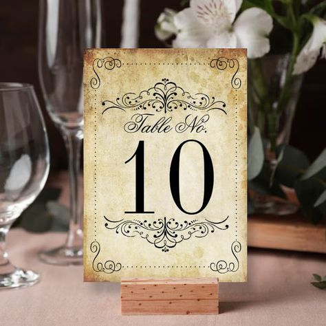 The Ornate Flourish Vintage Wedding Collection Table Number Vintage Winery Wedding, Table Number Cards Wedding, Romantic Wedding Table, Vintage Table Numbers, Table Numbers Wedding Elegant, Diy Table Numbers, Rustic Beach Wedding, Vintage Wedding Table, Quince Decorations