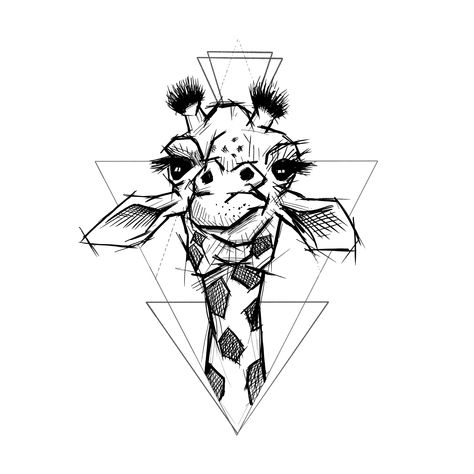 Cute geometric sketchy giraffe line art design in black and white. Ideal for tshirt designs, wall art, tattoos and phone cases. Take a look at my RedBubble page for more fun designs and prints. Geometric Art Animal Pattern, Line Animal Tattoo, Geometric Giraffe Tattoo, Giraffe Tattoo Design, Giraffe Tattoo, Geometric Animal Tattoo, Sketch Tattoos, Sketchy Tattoo, Geometric Art Animal