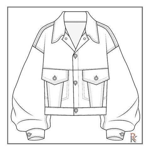 Drawing Of Jacket, How To Draw A Jean Jacket, Jacket Art Drawing, Denim Jacket Drawing Reference, Denim Jacket Template, Jacket Illustration Sketches, Drawing A Jacket, Denim Sketch Illustration Fashion, Denim Technical Drawing