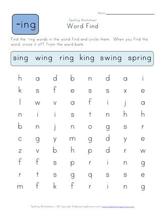 Search and find each of the -ing words in this spelling word search worksheet. Ing Words Worksheet, 1st Grade Spelling, First Grade Words, Ing Words, Spelling Worksheets, Teaching English Grammar, Grade Spelling, Learn To Spell, English Classroom