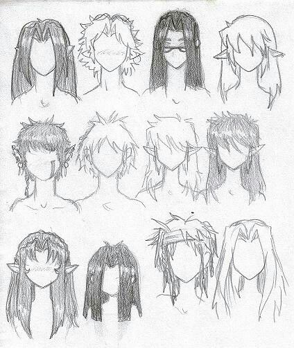 Villian Hair Styles Drawing, Layered Hair Drawing Reference, Front Facing Hair Reference, Front Facing Hair Drawing, Female Hair Sketch, Messy Hairstyles Drawing, Long Hair Drawing, Hair Drawings, Elf Hair