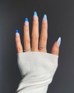 Blue Ombre Nails, Baby Blue Nails, Blue Acrylic Nails, Blue Nail Designs, Blue Nail, Prom Nails, French Tip Nails, Short Acrylic Nails, Best Acrylic Nails