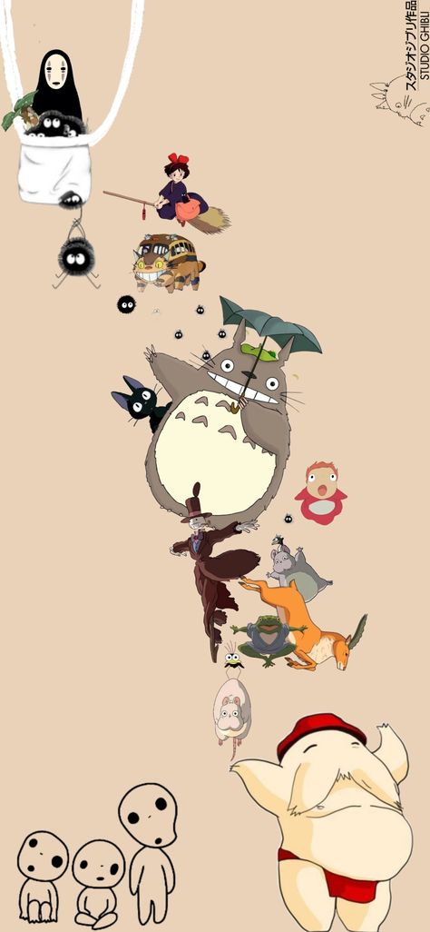 Cool Studio Ghibli Wallpaper, Anime Theme Wallpaper Iphone, Studio Ghibli Minimalist Poster, Ghibli Studio Wallpaper Aesthetic, Ghibli Official Art, Ghibli Characters Wallpaper, Studio Ghibli Journal Ideas, Wara Wara Ghibli Wallpaper, Gibli Studio Wallpaper Iphone