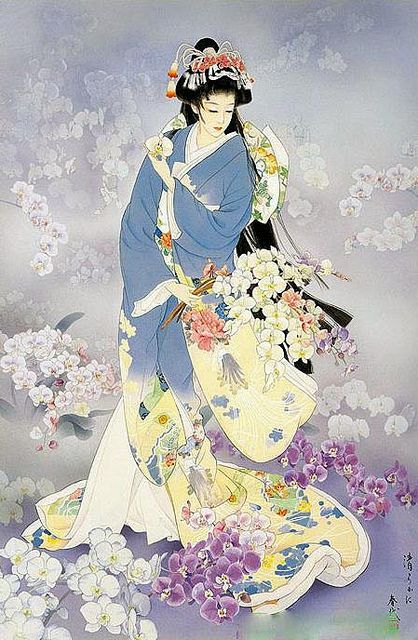 Haruyo Morita | by hakubaikou Art Geisha, Poster Grafico, Asian Artwork, Geisha Tattoo, Woman With Flowers, Art Chinois, Geisha Art, Japanese Geisha, Eastern Art