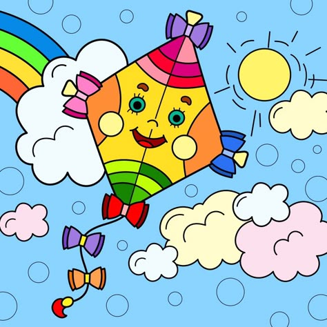 Kite Drawing Easy, Kite Flying Drawing For Kids, Kite Drawing Sketch, Kite Flying Drawing, Kite Festival Drawing, Kite Drawing For Kids, Dumbo Drawing, Kite Drawing, Drawing For Children