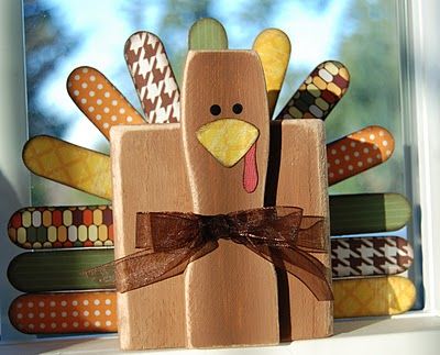 Nap Time Crafts: thanksgiving turkey using tongue depressors and a piece of a 2x4 Crafts Thanksgiving, 2x4 Crafts, Tongue Depressors, Thanksgiving Turkey Craft, Turkey Crafts, Turkey Craft, Diy Thanksgiving, Thanksgiving Fun, Painted Sticks