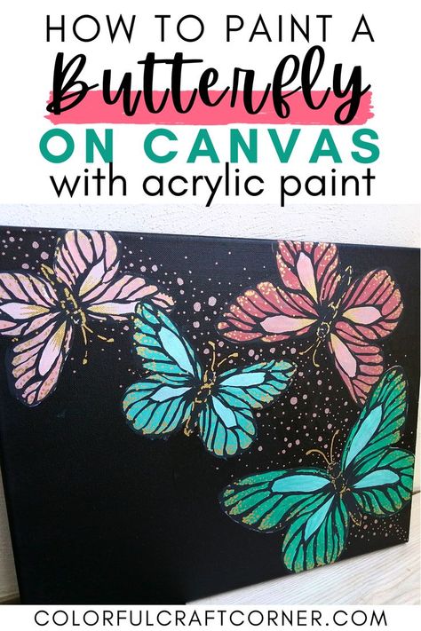 how to paint a butterfly Paint A Butterfly, Canvas Painting Colorful, Butterfly Acrylic Painting, Easy Butterfly, Acrylic Canvas Painting, Black Canvas Paintings, Art Apps, Learn How To Paint, Acrylic Painting For Beginners