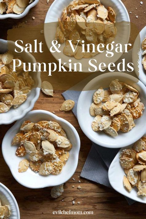 Salt & Vinegar Pumpkin Seeds Salt And Vinegar Pumpkin Seeds, Pumpkin Seed Recipes Salted, Pumpkin Seed Recipes Roasted, Pumpkin Seeds Recipe, English Muffin Pizza, Pumpkin Seed Recipes, Salt And Vinegar, Roasted Pumpkin Seeds, Food Substitutions