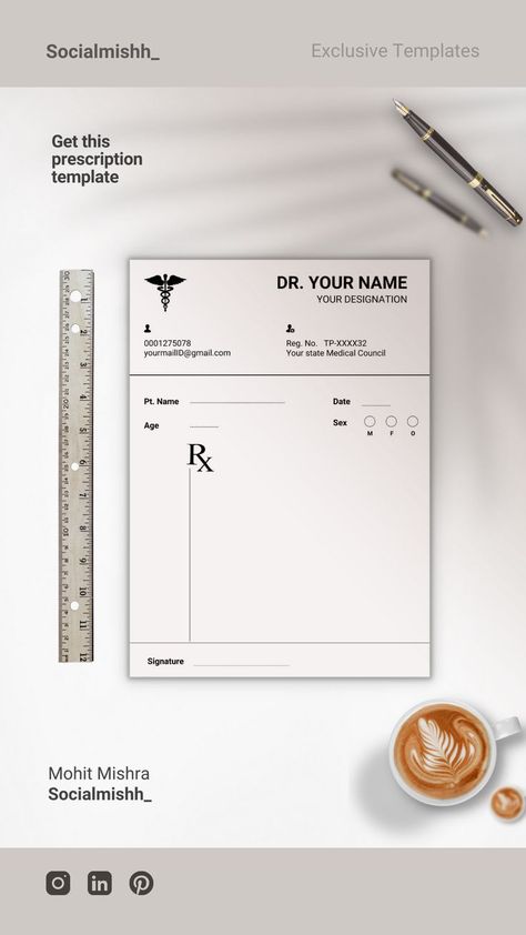 Get this Doctor Rx Pad Medical Regular Prescription Form  Template. 
Dm me on Instagram to get customizable Template,
Available on canva, and pdf file.

Or let me know to customize it acoording to you.
#doctor #medical #medicalprescription #prescriptiontemplate #doctorpad Prescription Pad Design, Prescription Template, Prescription Pad, Social Media Designs, Form Template, Pad Design, Medical Prescription, Doctor Medical, Dental Clinic