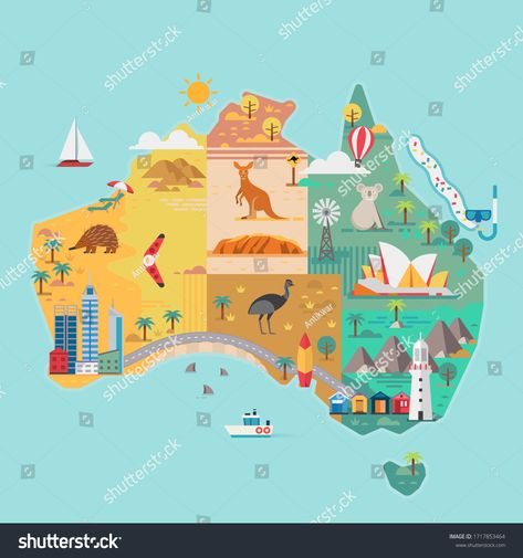 Map Cartoon, Map Australia, Cartoon Map, Map Of Australia, Isometric Map, Australian Trees, Happy Australia Day, Tree Logo Design, Map Games