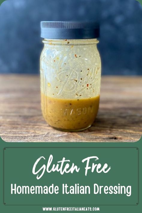 This homemade Italian dressing is gluten free, easy to make, and absolutely delicious! It's also whole30 and dairy-free. You can use it on your favorite salads or as a marinade. Dairy Free Salad Dressing, Gluten Free Salad Dressing, Italian Dressing Recipe, Gluten Free Dressing, Dairy Free Dressing, Italian Dressing Recipes, Gluten Free Easy, Dairy Free Salads, Homemade Italian Dressing