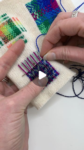 How To Use A Darning Loom, Visible Mending Cuffs, Visible Mending Sweatshirt, Visible Mending Sweater, Knit Repair, Visible Mending Stitches, Darning Loom, Swiss Darning, Creative Mending