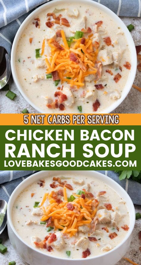 chicken bacon ranch pin collage Chicken Bacon Ranch Soup, Ranch Soup, Low Carb Soup Recipes, Boiled Egg Diet Plan, Best Low Carb Recipes, Low Carb Soup, Chicken Bacon Ranch, Low Carb Diet Recipes, Bacon Ranch