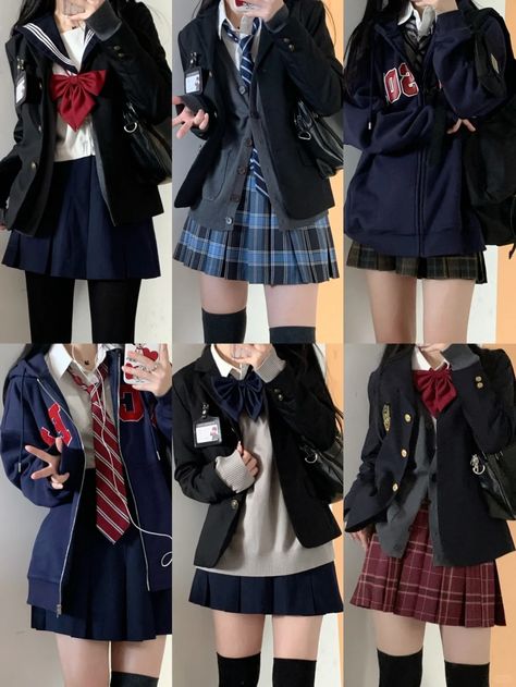 Unique School Uniforms, Academy Uniform Design, Goth School Uniform, Japanese Uniform Highschool, Fancy School Uniform, School Uniform Japan, Cute School Uniform Outfits, Japanese School Outfits, Uniform Design School