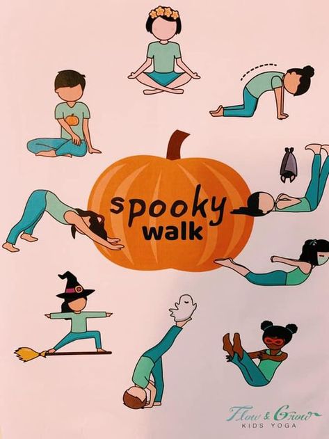 What are your plans for Halloween Yoga and activities with your kids?❤️ Try Flow and Grow’s Spooky Halloween Walk Lesson plan! 🎃 👻 This lesson plan includes yoga cards, a story to guide your spooky walk, games, activities, and coloring pages! 📔 https://flowandgrowkidsyoga.com/collections/kids-yoga-resources/products/spooky-halloween-yoga-games-activities-for-kids Halloween Yoga For Kids, Halloween Movement Activities, Spooky Yoga, Spooky Walk, Halloween Theme Preschool, Kids Yoga Games, Preschool Outdoor Activities, Yoga Halloween, Preschool Yoga