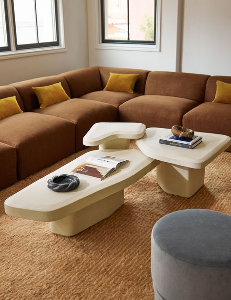 Maro Indoor / Outdoor Sculptural Nesting Coffee Table Round Plinth Coffee Table, Modular Sofa With Coffee Table, Oversized Coffee Table Living Rooms, Trending Coffee Tables 2024, Layered Coffee Tables, Interesting Coffee Tables, 1970s Coffee Table, Organic Shape Coffee Table, Coffee Table With Sectional Couch