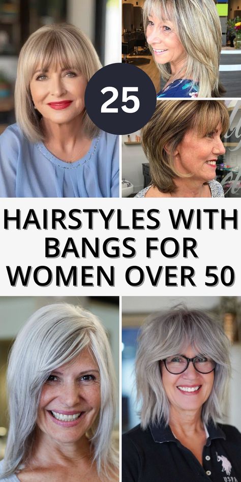 Shoulder Length Hairstyles With Bangs, Bangs For Women Over 50, Shoulder Length Hair With Bangs, Choppy Bobs, Medium Length Hair With Bangs, Straight Across Bangs, Shoulder Length Hairstyles, Bob Ideas, Layered Hair With Bangs