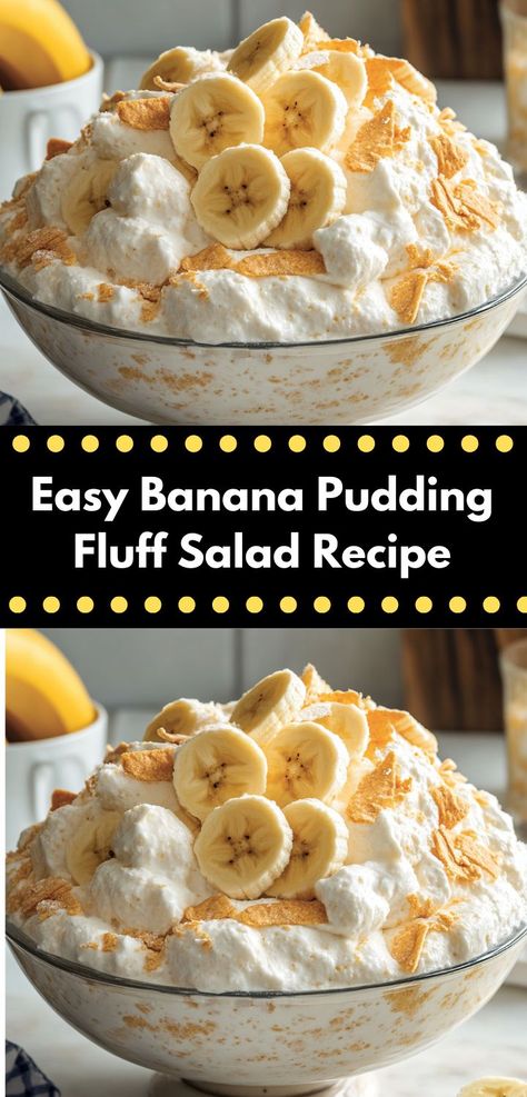 Need a quick and tasty treat for your next gathering? Discover the Easy Banana Pudding Fluff Salad Recipe, a fun and flavorful option that’s easy to whip up, ensuring everyone leaves with a smile. Banana Pudding Fluff, Pudding Fluff, Creamy Banana Pudding, Unique Recipes Desserts, Fluff Salad Recipes, Instant Banana Pudding, Easy Banana Pudding, Fluff Salad, Easy To Make Cookies