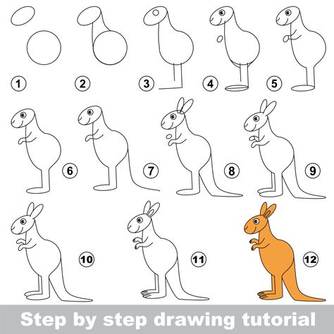 Draw A Kangaroo, Kangaroo Drawing, Animal Writing, Kangaroo Art, Strongest Animal, Directed Drawing, Drawing Now, Australia Animals, Sight Words Kindergarten