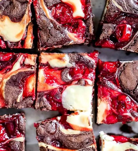 Strawberry Swirl Cheesecake Brownies Cherry Cheesecake Brownies, Chocolate Cherry Cheesecake, Strawberry Swirl Cheesecake, Raspberry Pie Filling, Cheesecake Swirl Brownies, Cherry Brownies, Swirl Brownies, Blueberry Pie Filling, Chocolate Chip Cheesecake