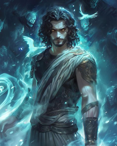 God Of The Sea Fantasy Art, God Of The Sea Art, Fantasy Demigod, Dnd Ship, Greek Gods Art, Zeus Art, Neon Gods, Hades Greek Mythology, Anime Warrior