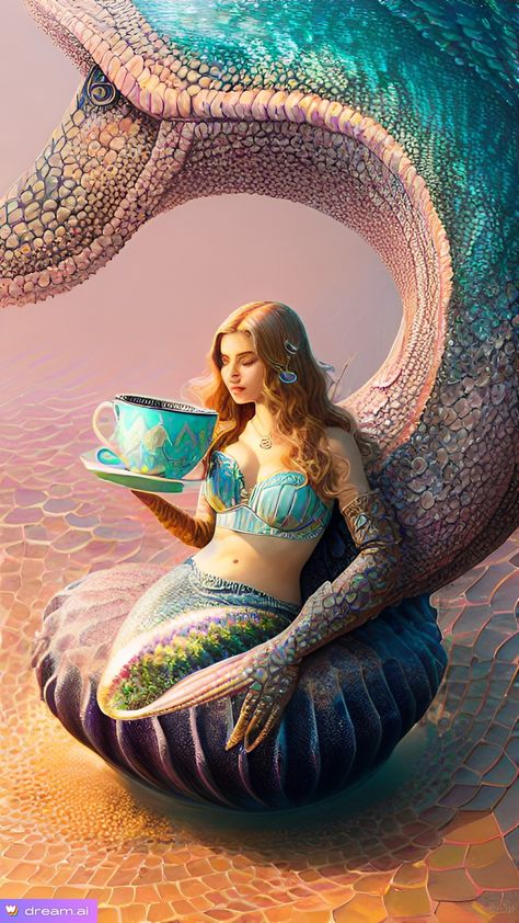 Big coffee for tired mermaid. Davey Jones, Pretty Mermaids, Big Coffee, Sea Monster, Fantasy Magic, Sea Monsters, Mermaid Art, Coffee Humor, Sea Life