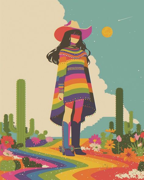 These cowgirls know the magic of the wild west and the beauty of the colors within. 🌵✨ #PsychedelicCowgirl #RainbowDreams #DesertMagic #CowgirlMagic #WesternVibes #SparkleAndShine #ColorfulLife #WildWestCharm #CowgirlStyle #AdventureAwaits Journey To The West Aesthetic, Cowgirl Witch, Star People, Space Cowgirl, Cowgirl Art, Cowgirl Aesthetic, Journey To The West, The Wild West, Therapy Ideas